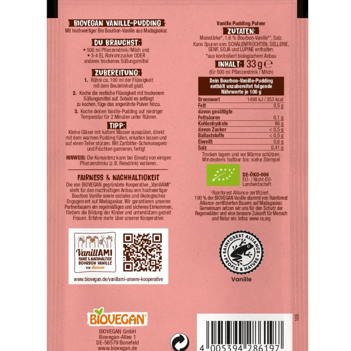 BioVegan Vanille Pudding Biologisch 36g