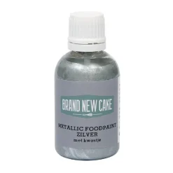 BrandNewCake Metallic Food Paint Zilver met Kwastje 60g