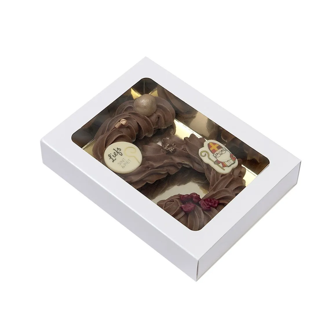 Chocoladeletterdoos Klein GK1 Wit / Goud 26st