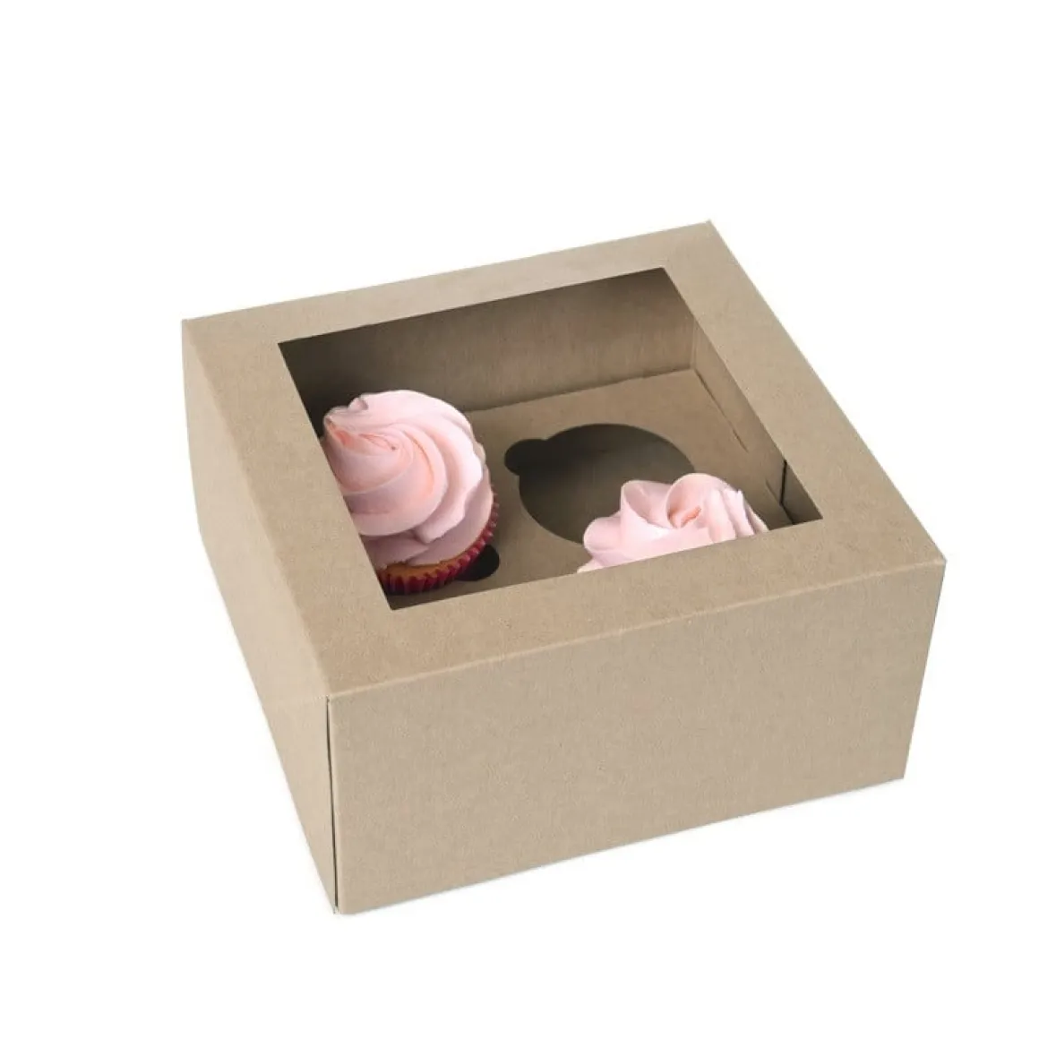 HoM Cupcake Doosje 4 Kraft (incl. tray met venster) 2st.