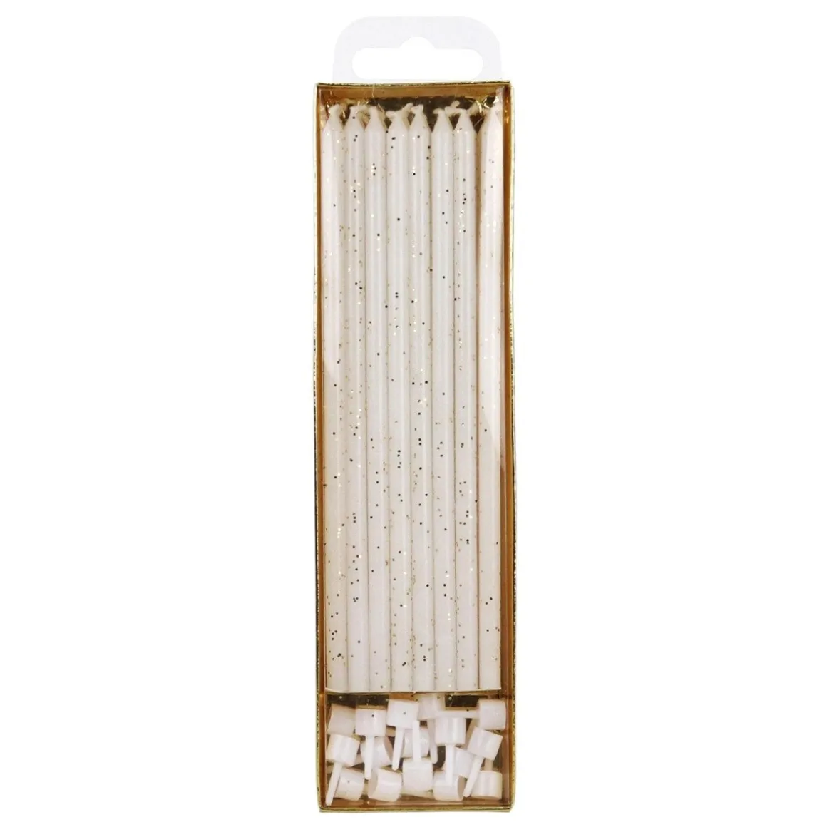 PME Taartkaarsjes Glitter Wit Extra Lang (15cm) Set/16