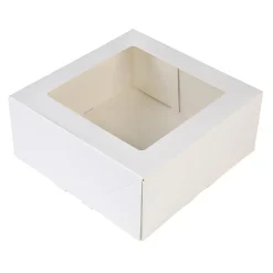 Taartdoos met venster 21x21x9cm. Wit 3st