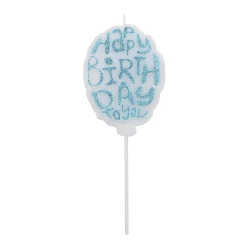 Taartkaarsje Happy Birthday Blauw Glitter**