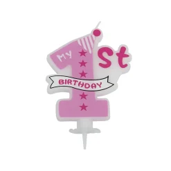 Taartkaarsje Roze 1ste Verjaardag**