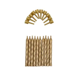 Taartkaarsjes met houders Goud 10st