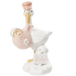 Taartopper Ooievaar Roze Polystone 9cm