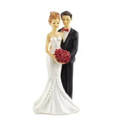 Taarttopper Bruidspaar met Boeket Polystone 16cm